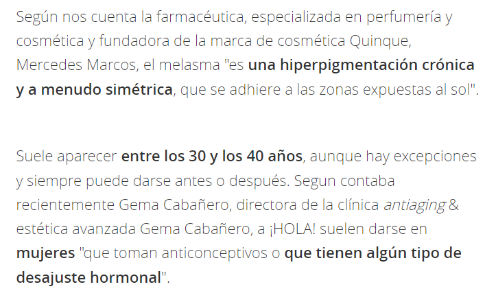 hola Todo sobre el tratamiento en el melasma en Hola Madrid